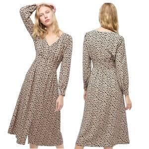 New $150 Button Front Midi Dress A-Line Leopard V-Neck Brunch Tea Party Sundress